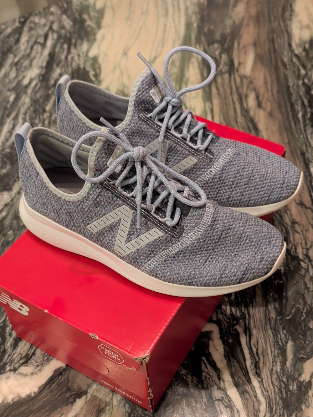 New Balance Women’s Light Gray Knit Lace-Up Sneakers